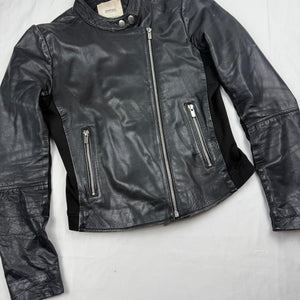 Black real leather tight fit biker jacket (XS)