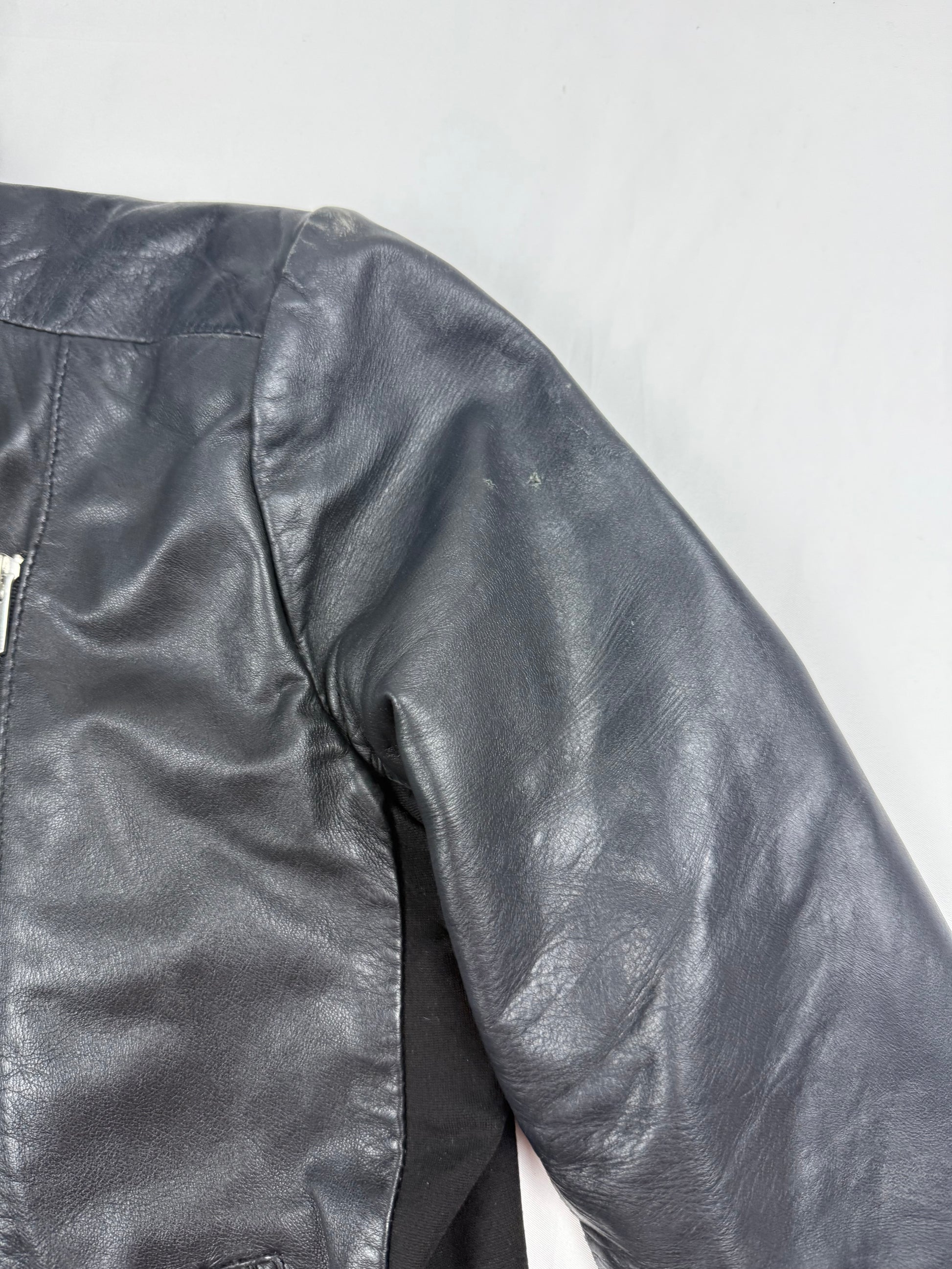 Black real leather tight fit biker jacket (XS)