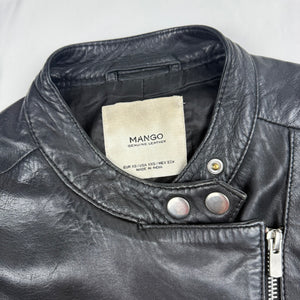 Black real leather tight fit biker jacket (XS)