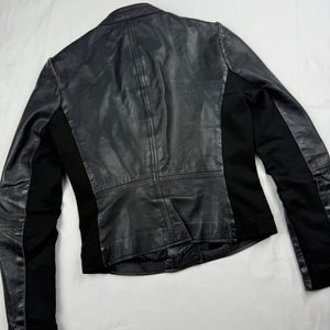Black real leather tight fit biker jacket (XS)