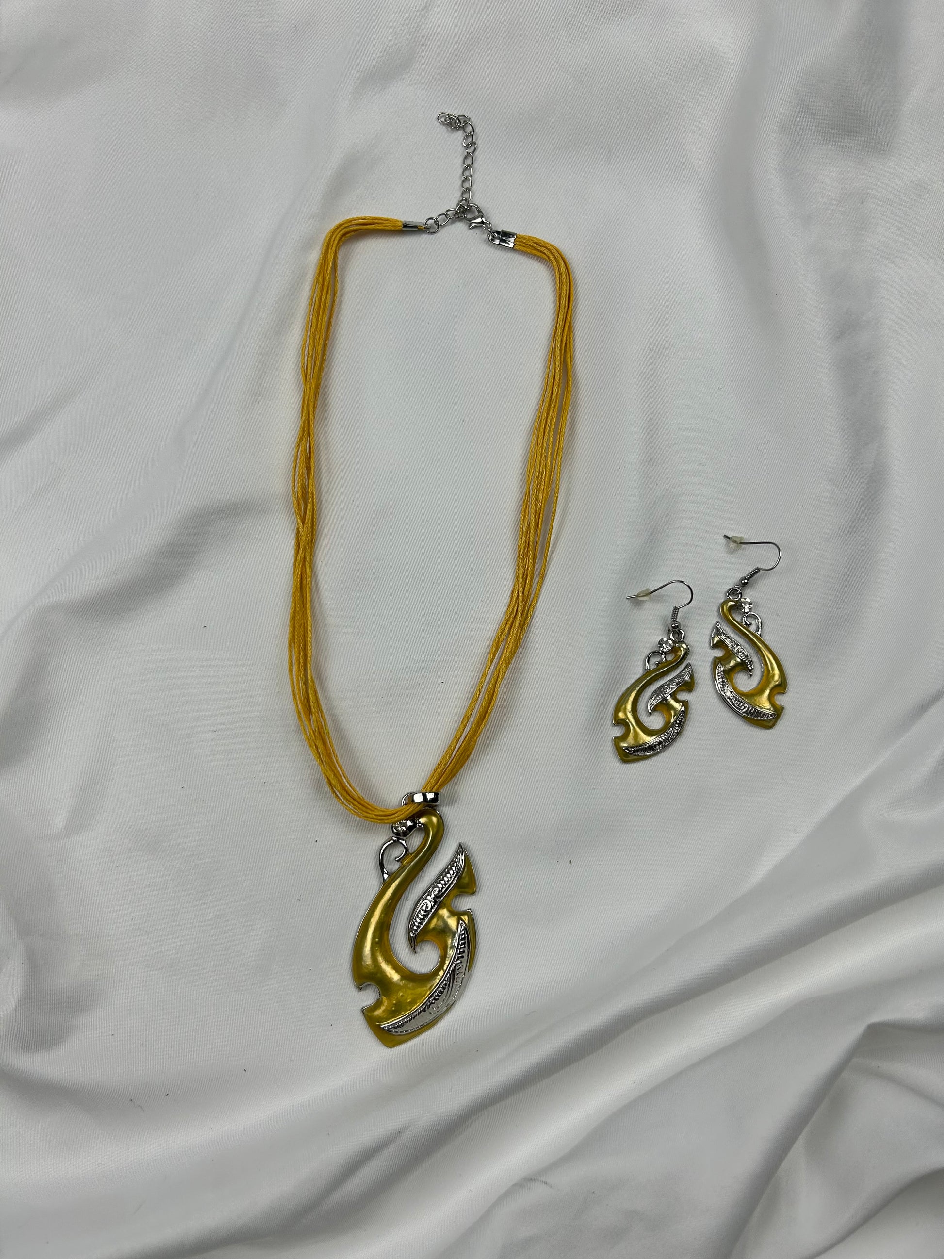 Yellow cord boho necklace + earrings set