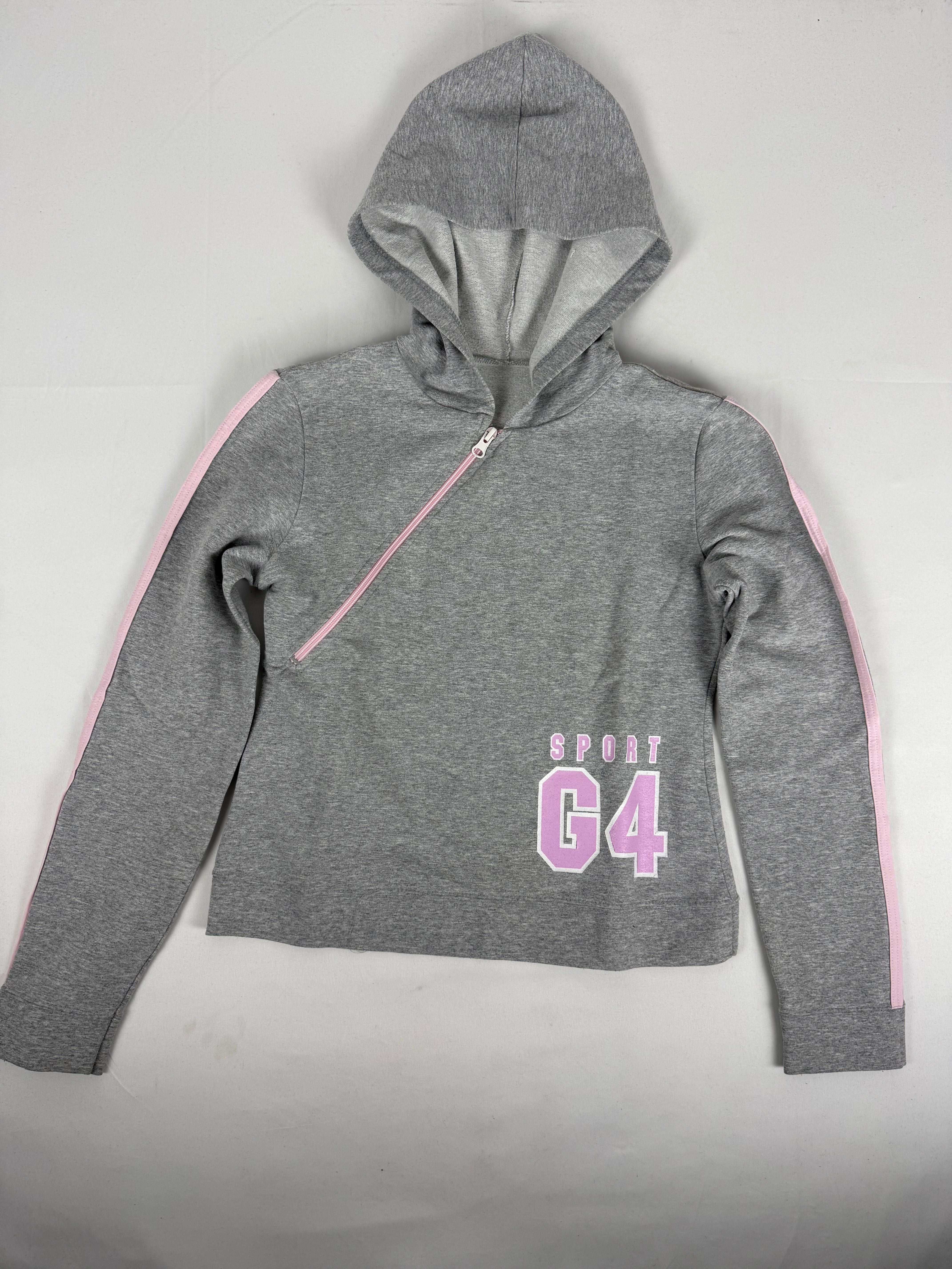 Grey asymmetric zip up cotton hoodie (L)