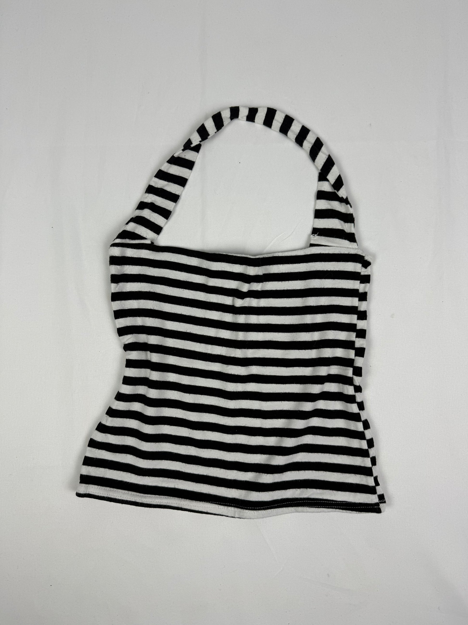 Black & white stretchy halter top (XS)