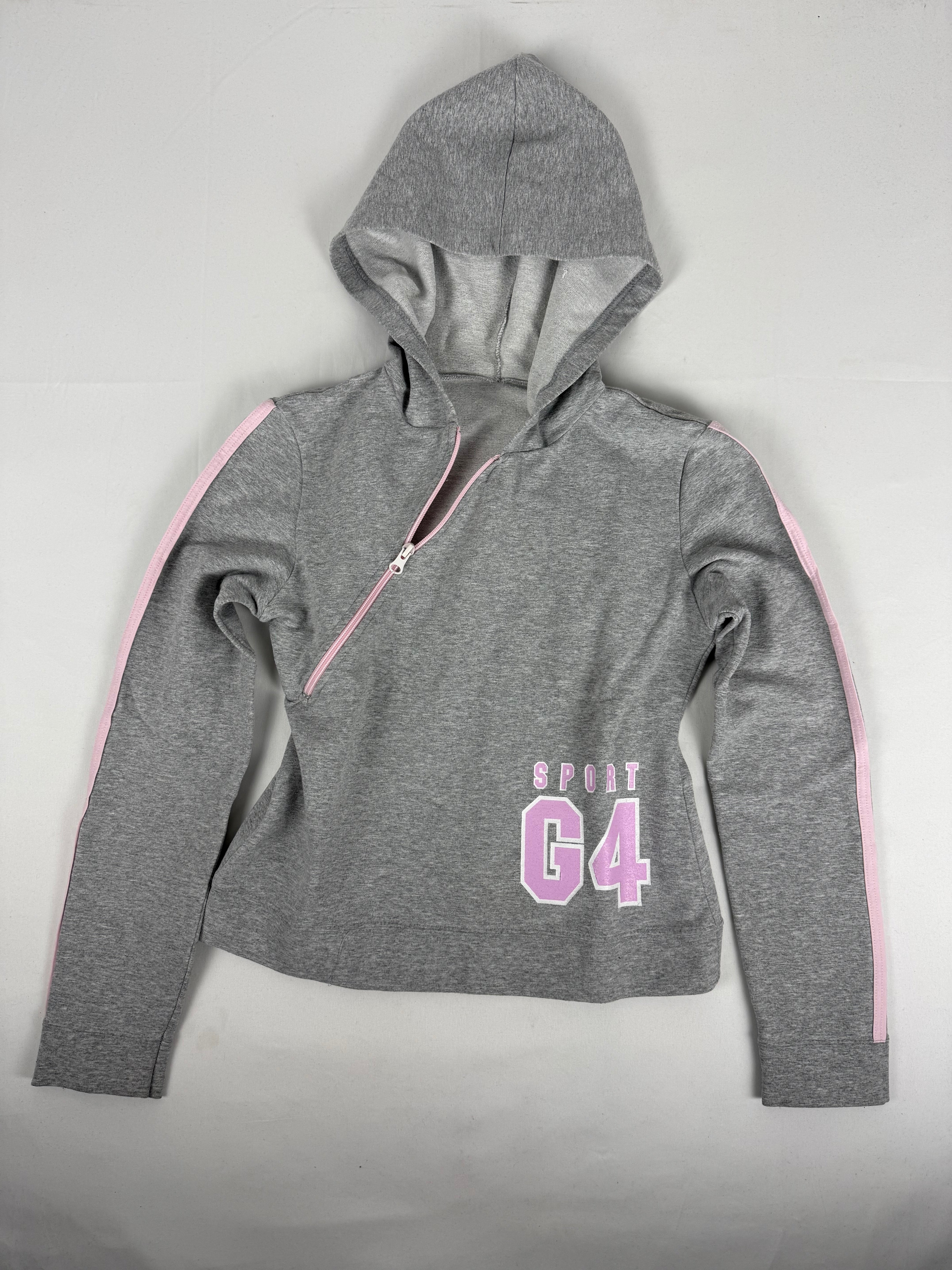Grey asymmetric zip up cotton hoodie (L)