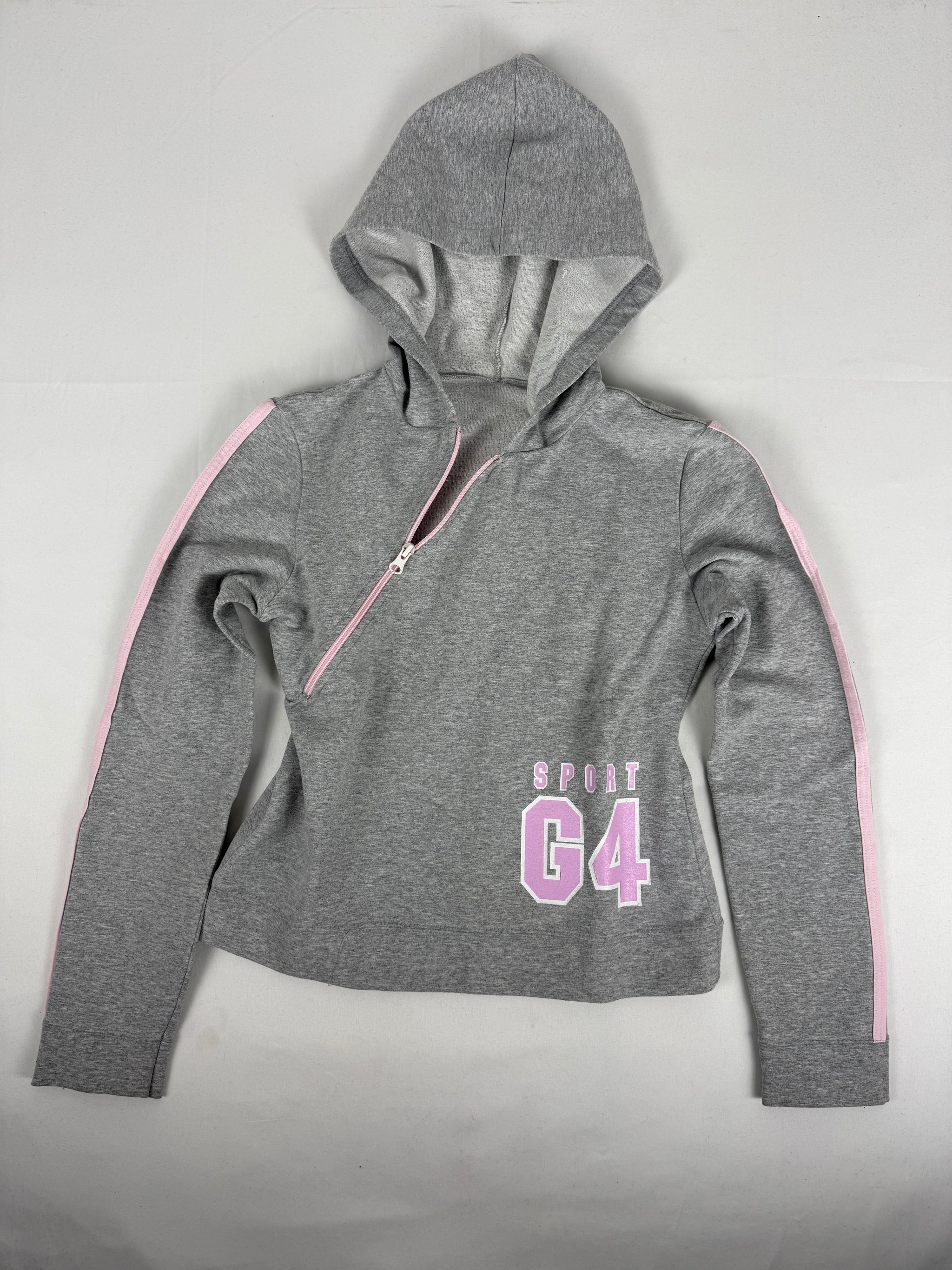 Grey asymmetric zip up cotton hoodie (L)