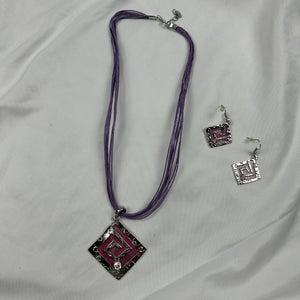 Purple cord boho necklace + earrings set