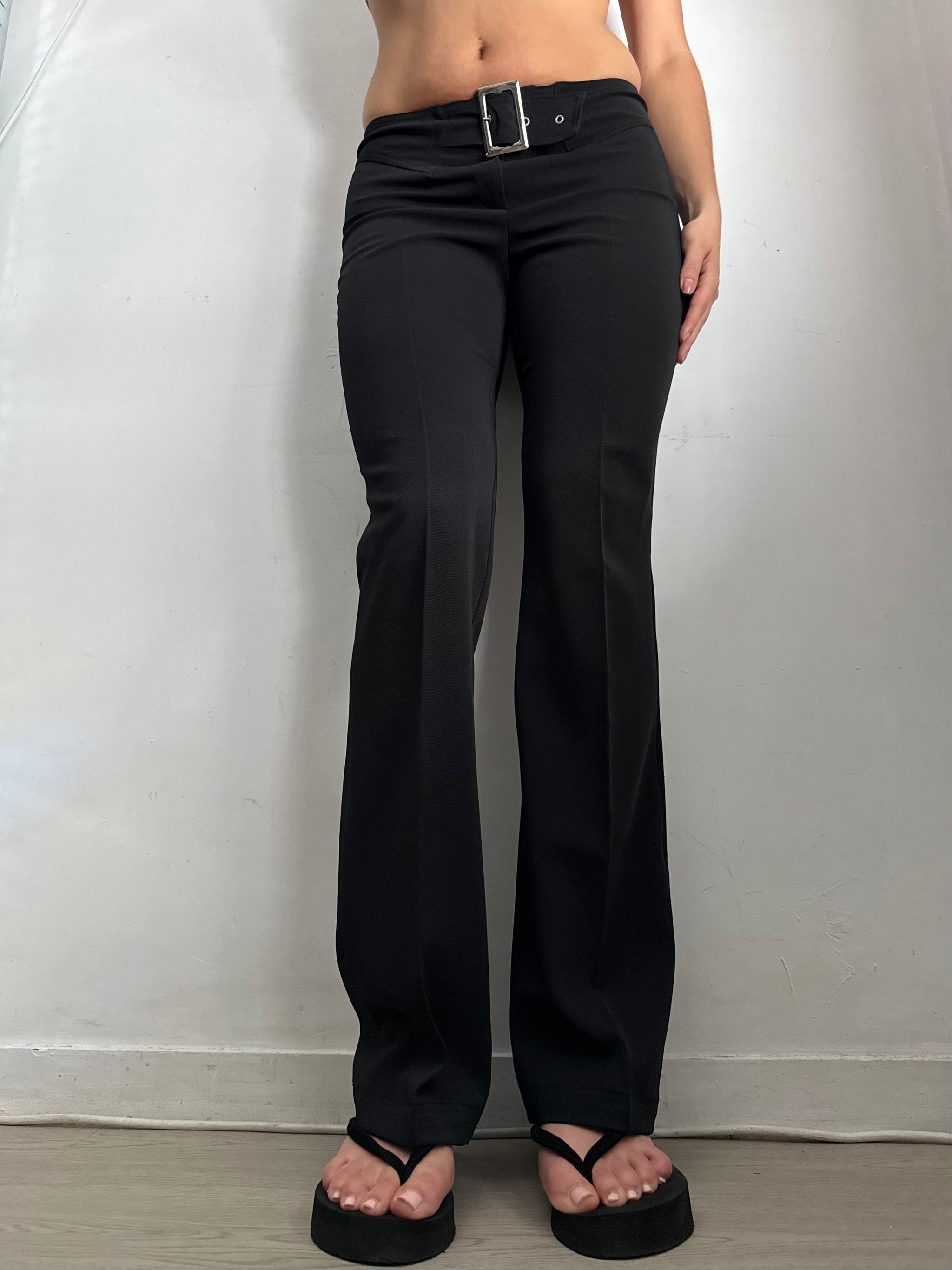 Black low rise flare office belt pants (S/M)