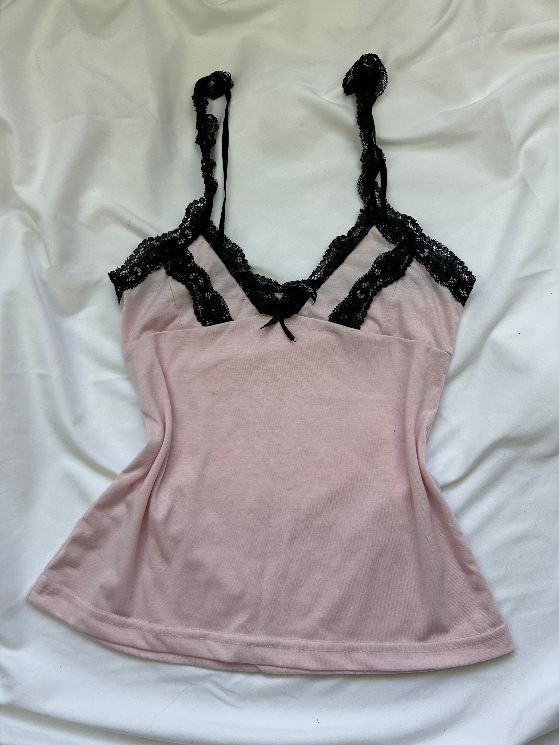 Baby pink & black lace cami top (M/L)