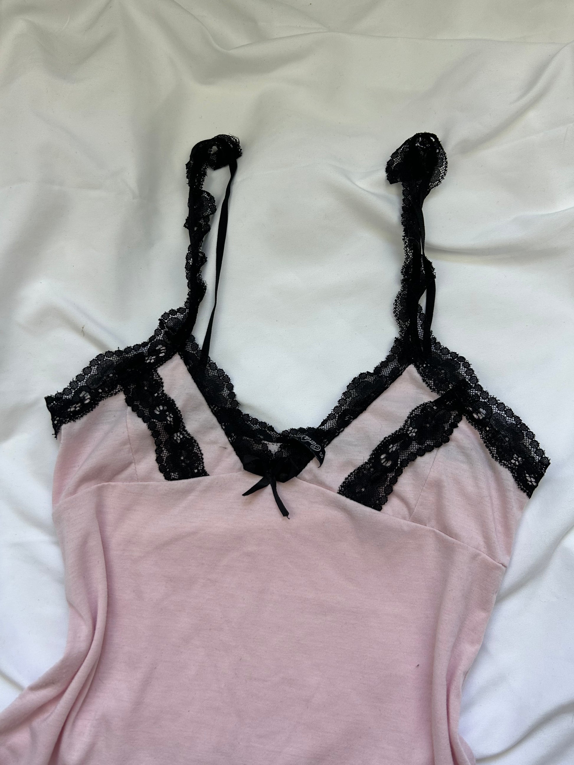 Baby pink & black lace cami top (M/L)