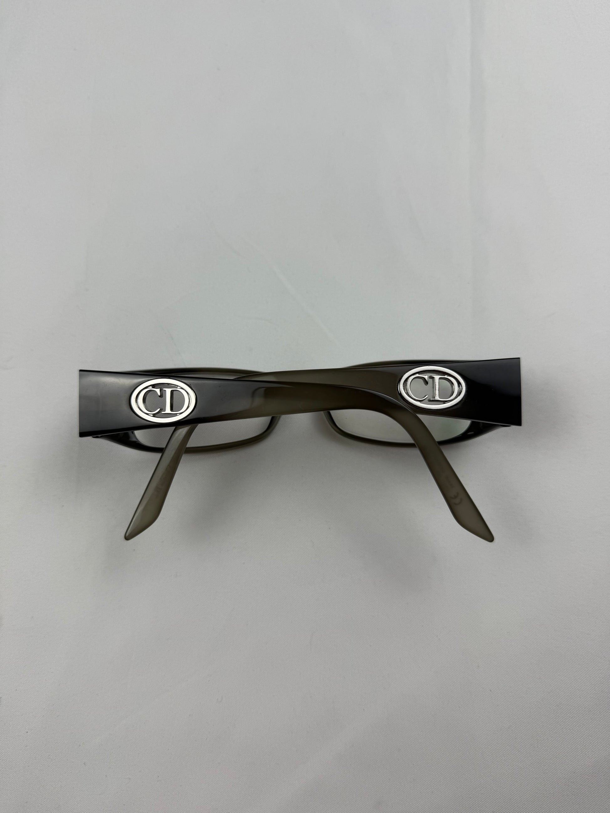 2000s khaki office siren CD logo glasses (no prescription)