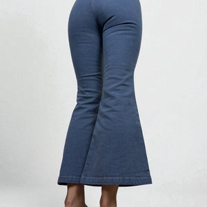 Blue denim low rise flare pants (XS)