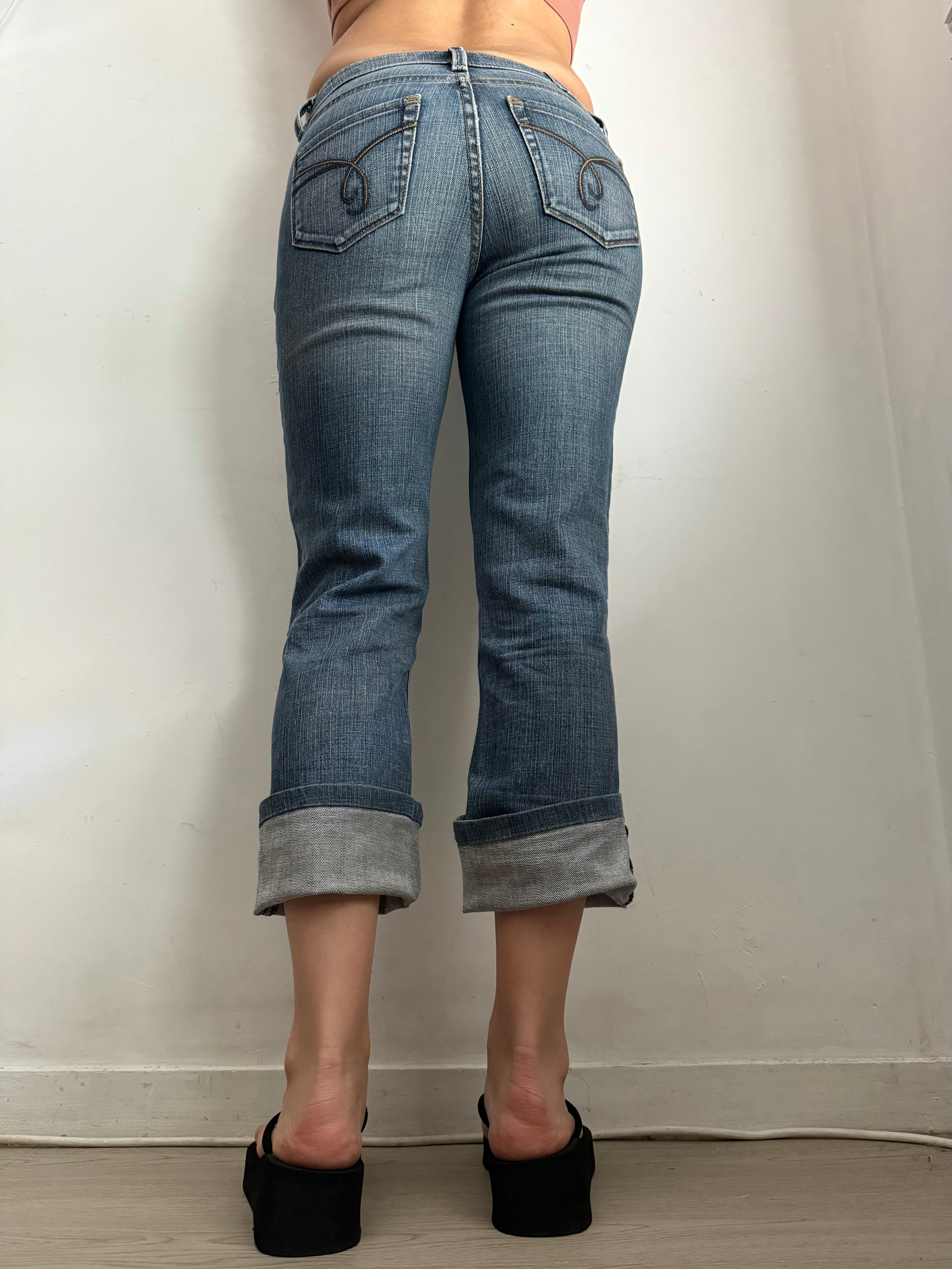 Blue low rise baggy pants (S)