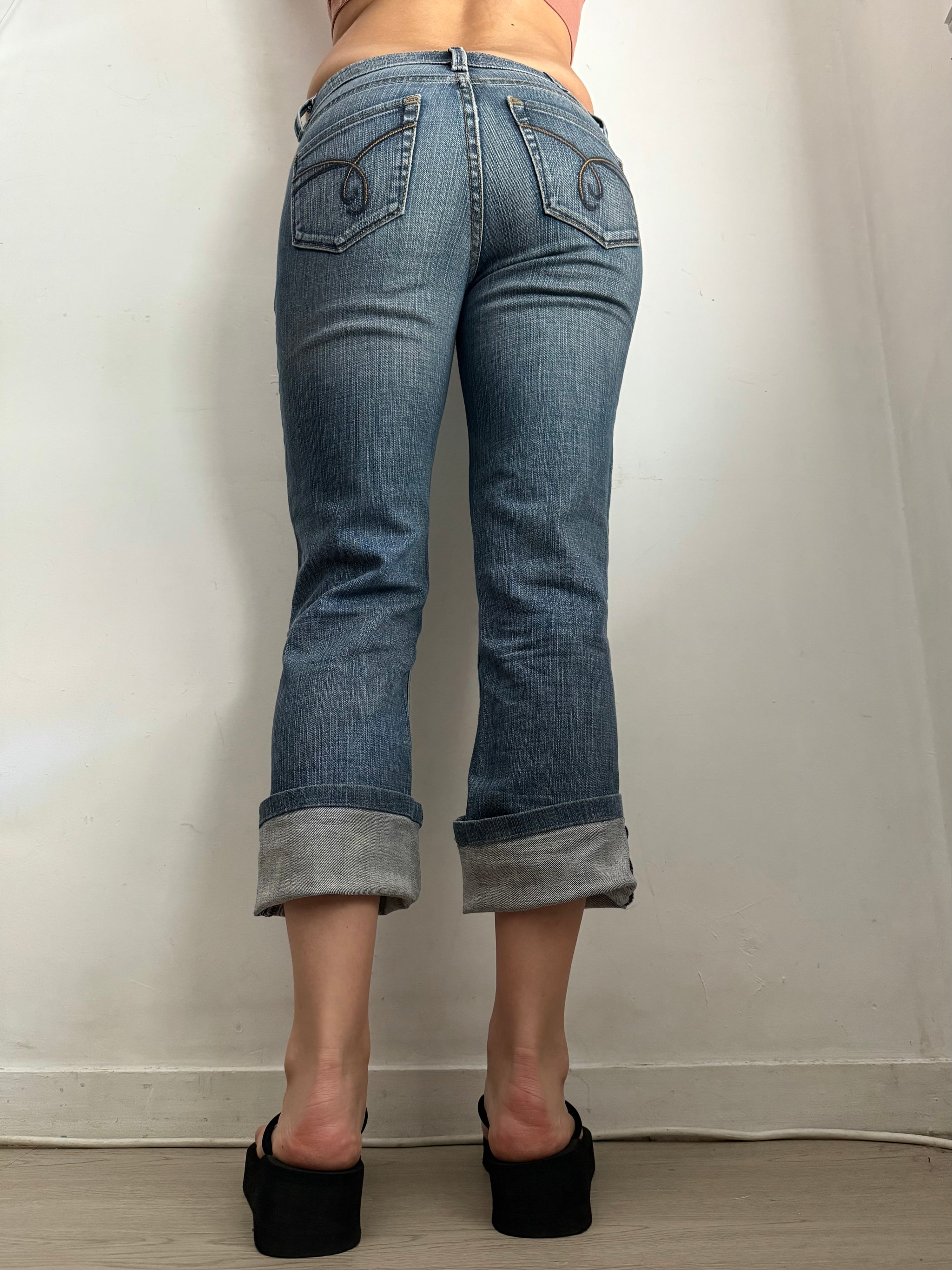 Blue low rise baggy pants (S)