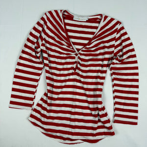 Red striped V neck long sleeves top (S)