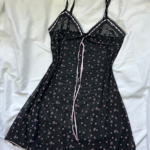 Black mesh bow  babydoll mini dress (S)