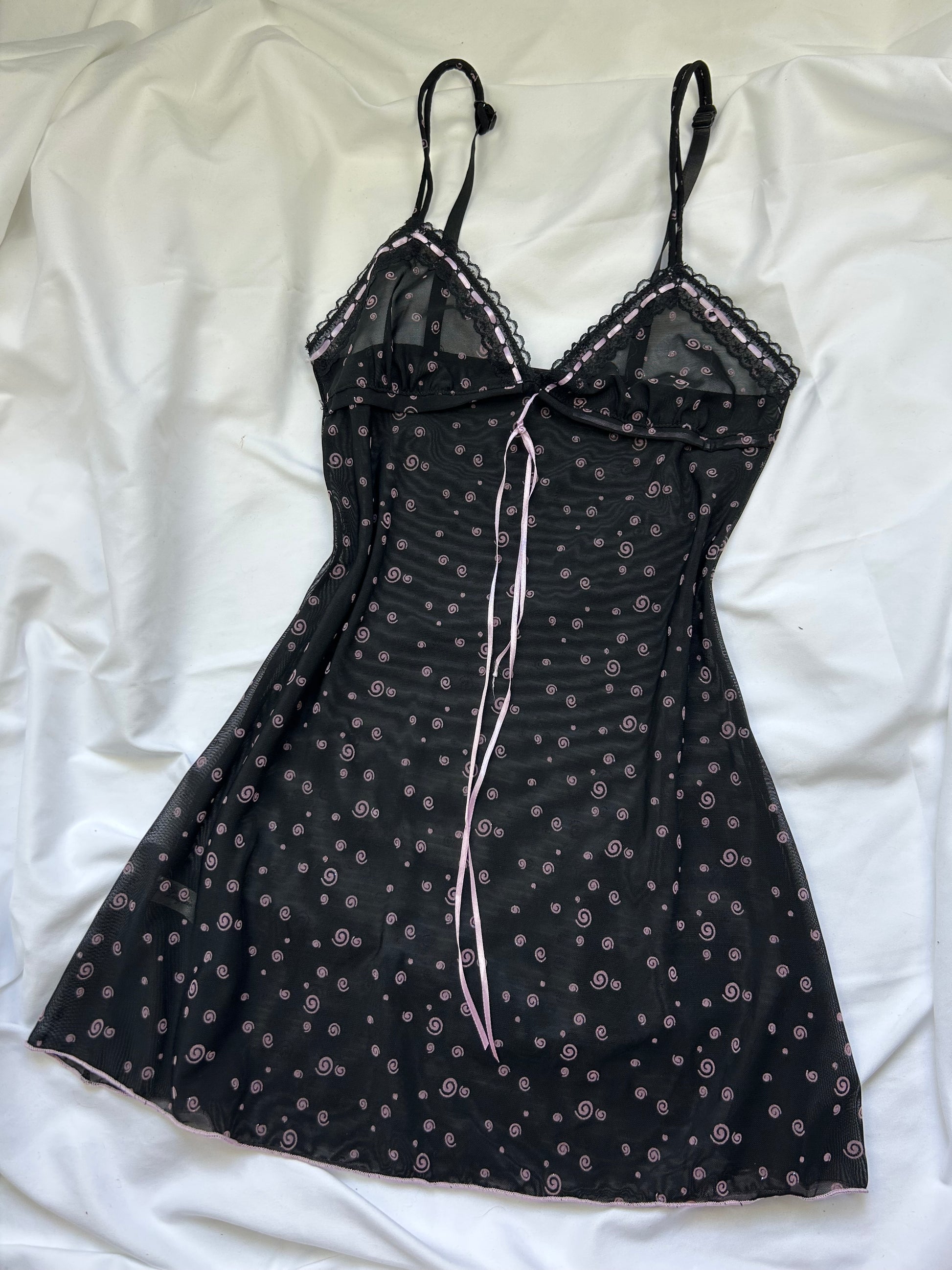 Black mesh bow  babydoll mini dress (S)