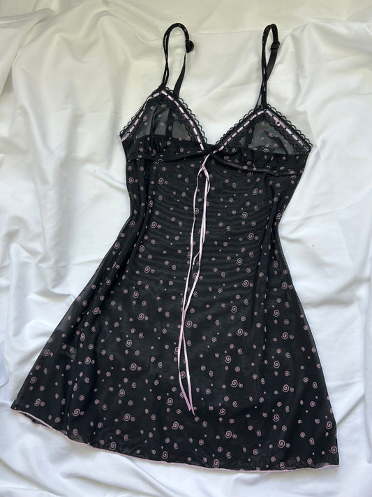 Black mesh bow  babydoll mini dress (S)