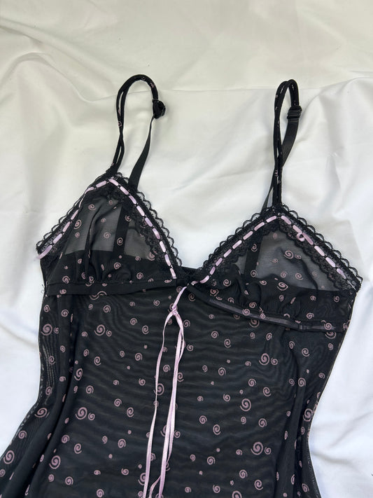 Black mesh bow  babydoll mini dress (S)