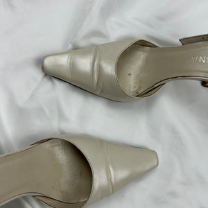 White cream  kitten heels pointed toes 100% real leather shoes (36)
