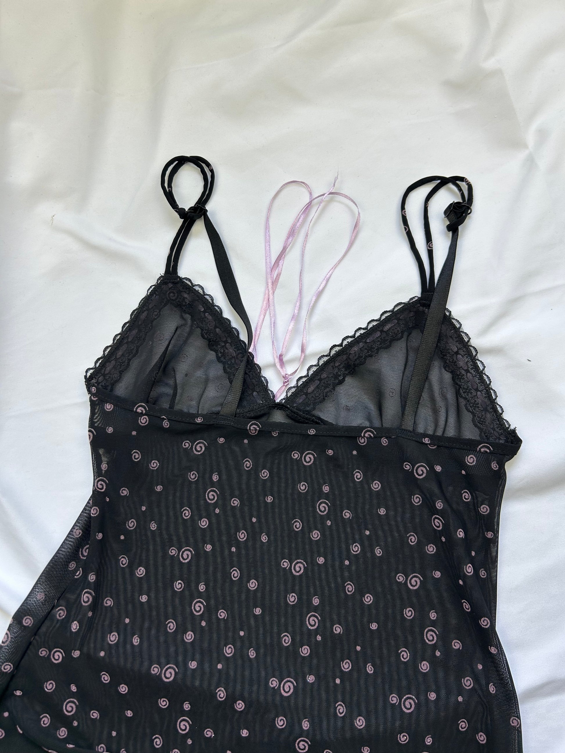 Black mesh bow  babydoll mini dress (S)