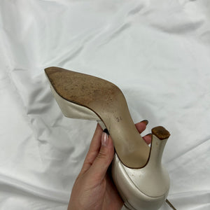 White cream  kitten heels pointed toes 100% real leather shoes (36)