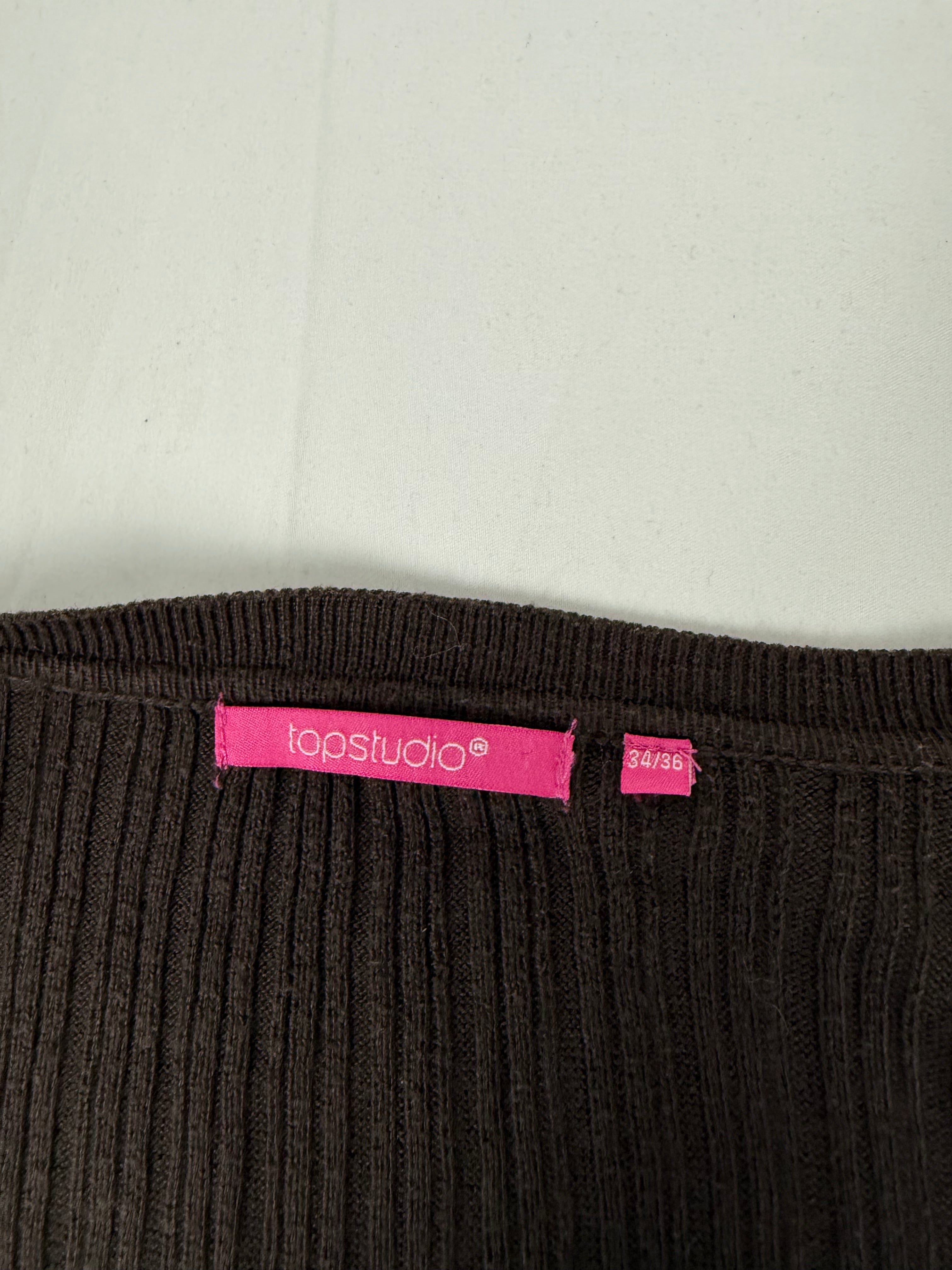 Brown ribbed V neck jumper (S/M)