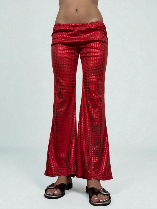 Red low rise leggings flare pants (S)