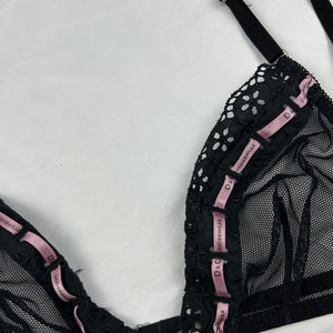 Black logo ruban mesh bra