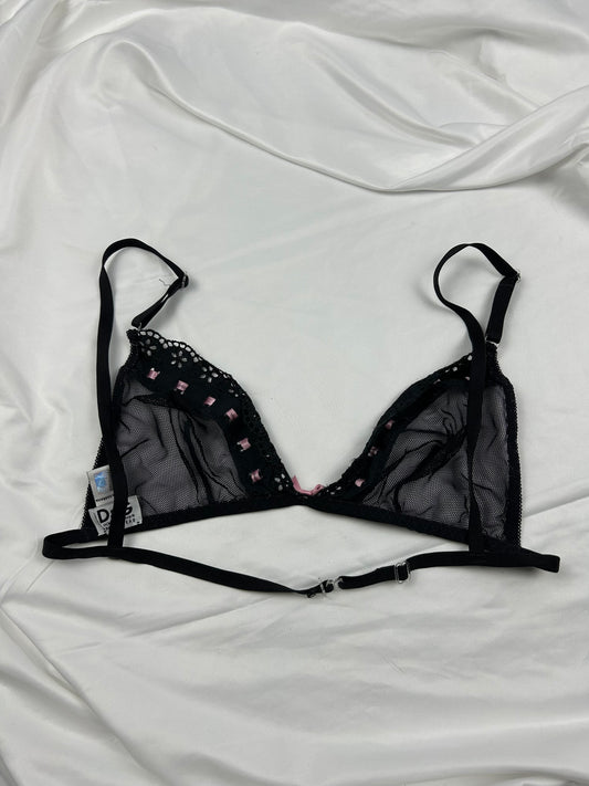 Black logo ruban mesh bra