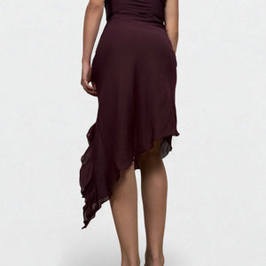 Purple mesh plunge asymmetric maxi dress (XS)