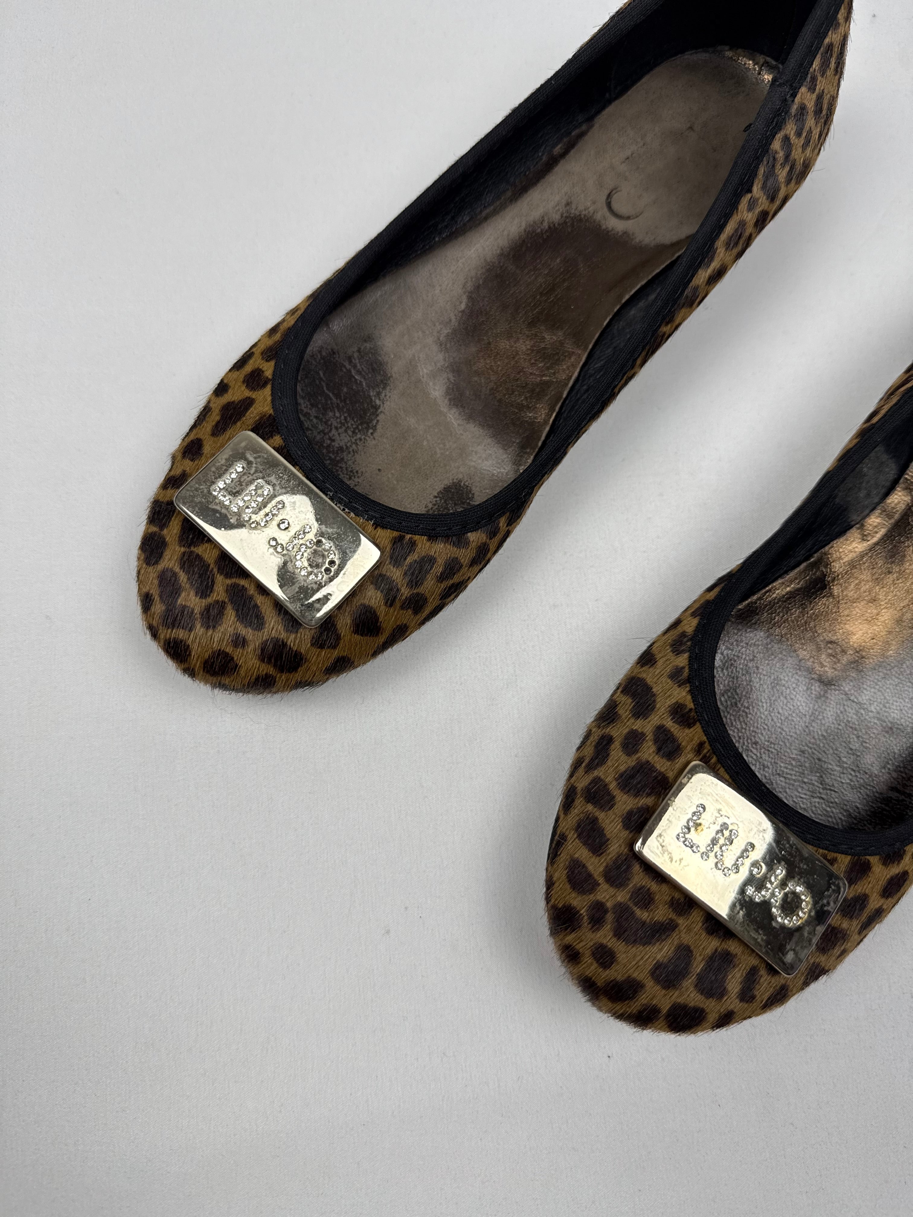 Animal print faux fur ballet flat shoes (36)