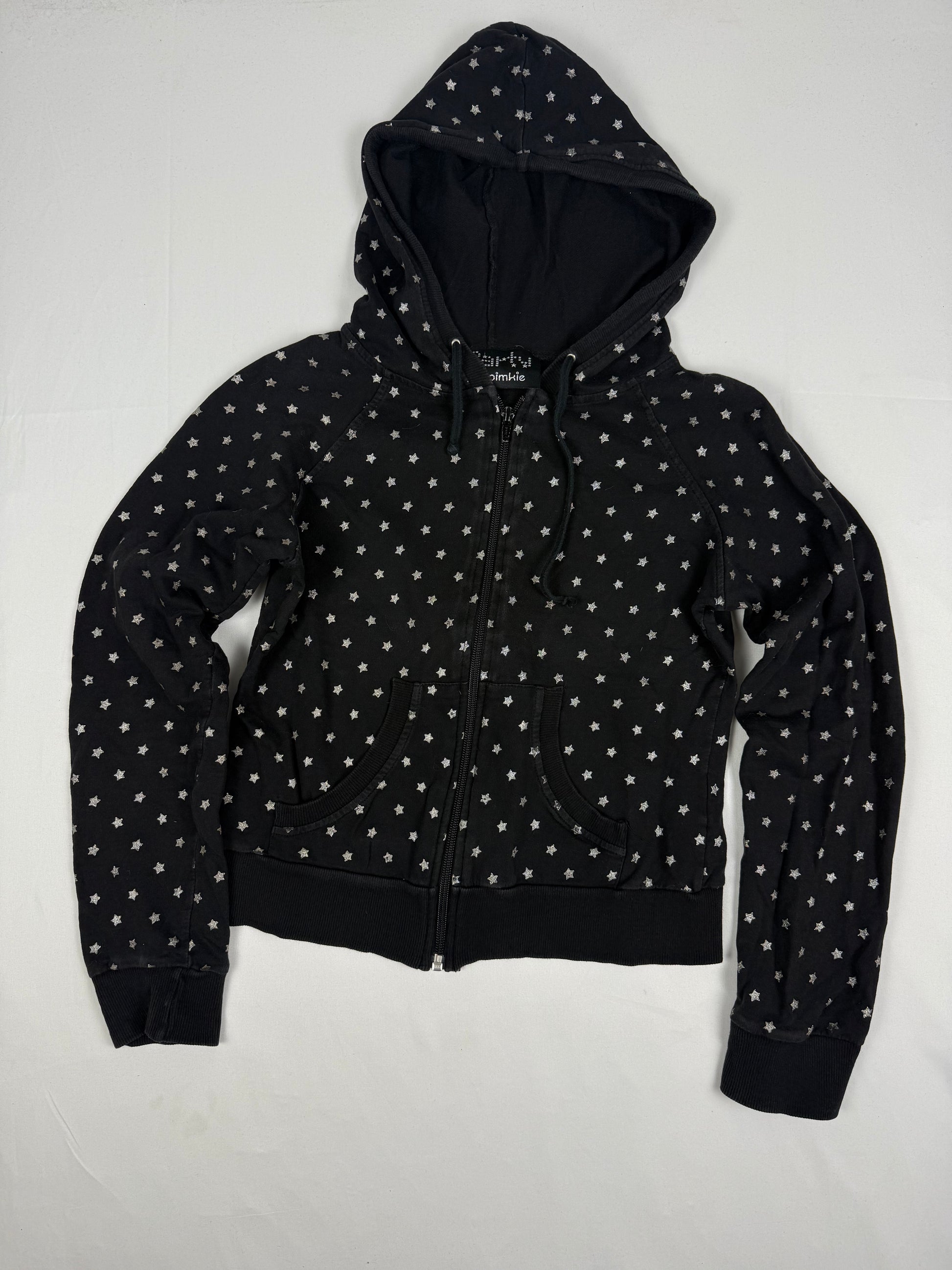 Black zip up 100% cotton stars print hoodie (S/M)