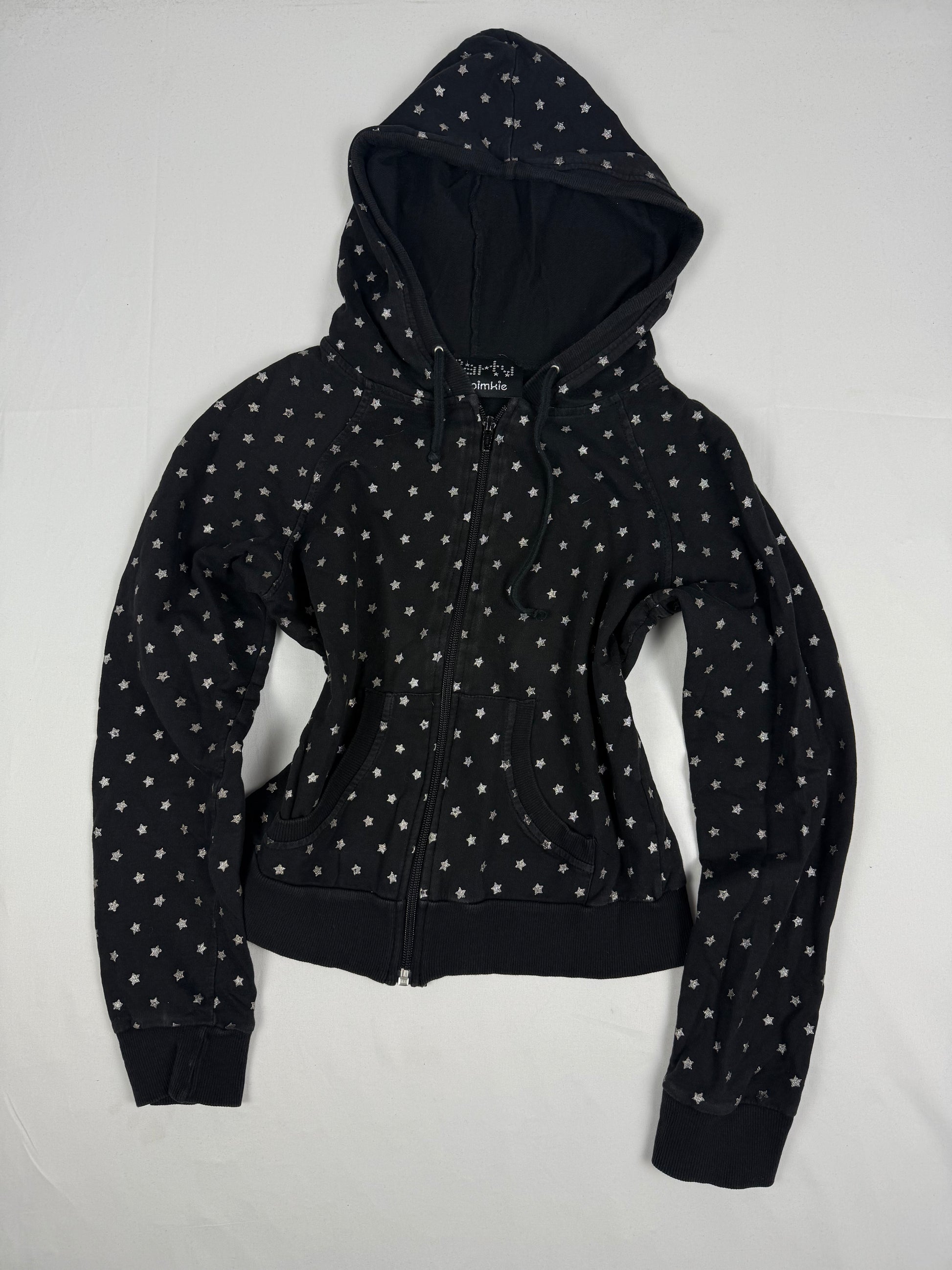 Black zip up 100% cotton stars print hoodie (S/M)