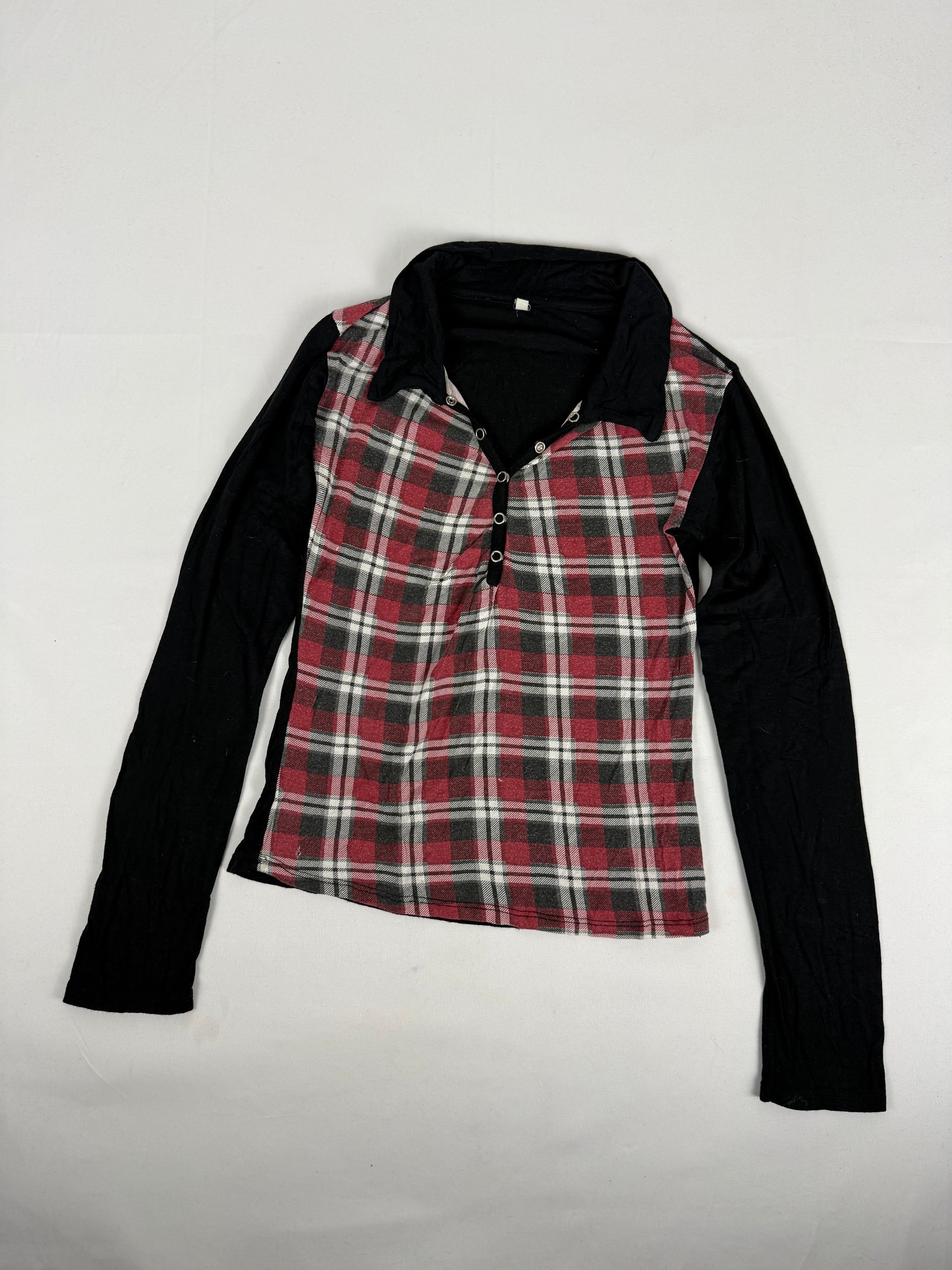 Burgundy & black polo neck long sleeves top (S)