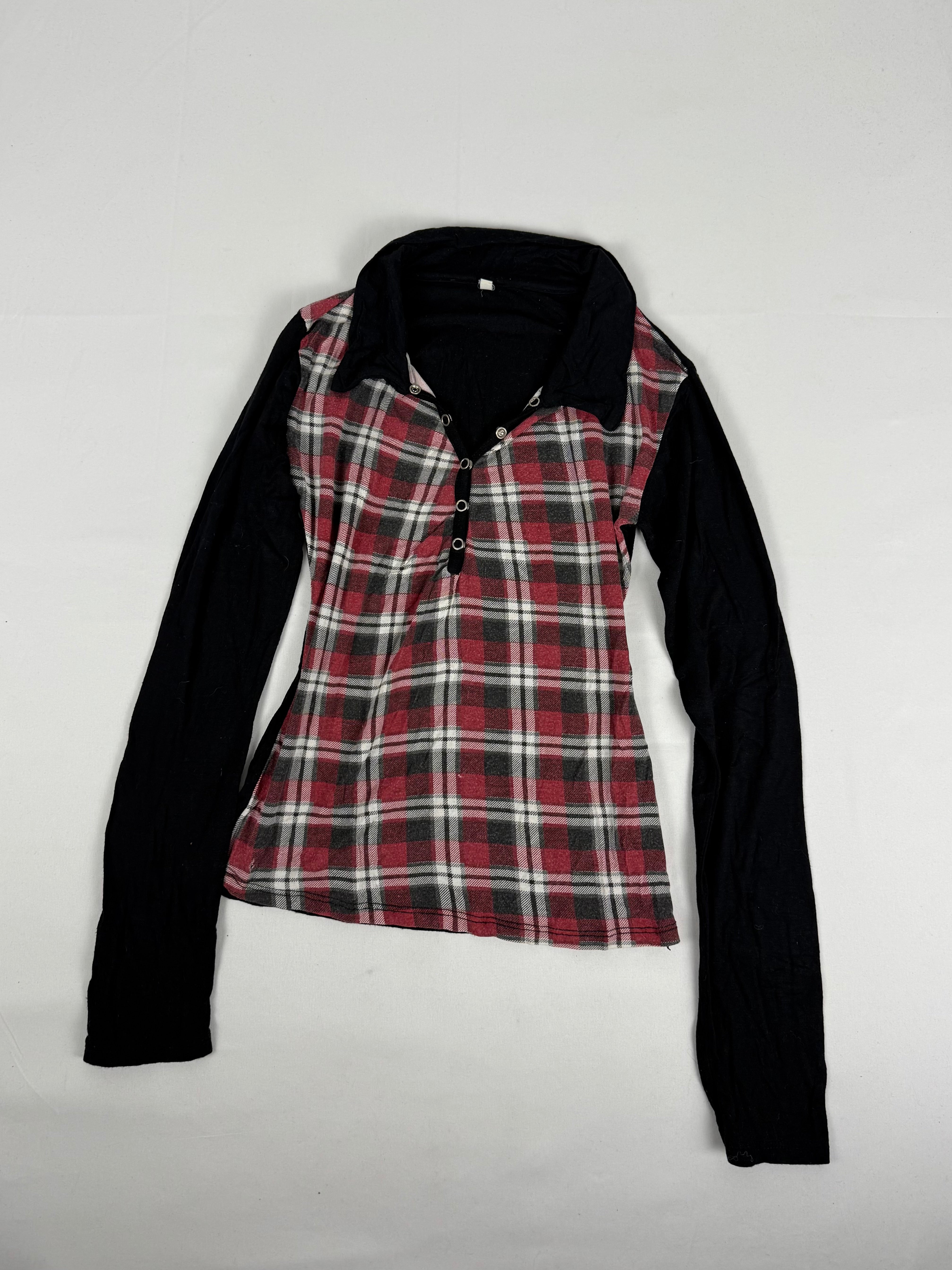 Burgundy & black polo neck long sleeves top (S)