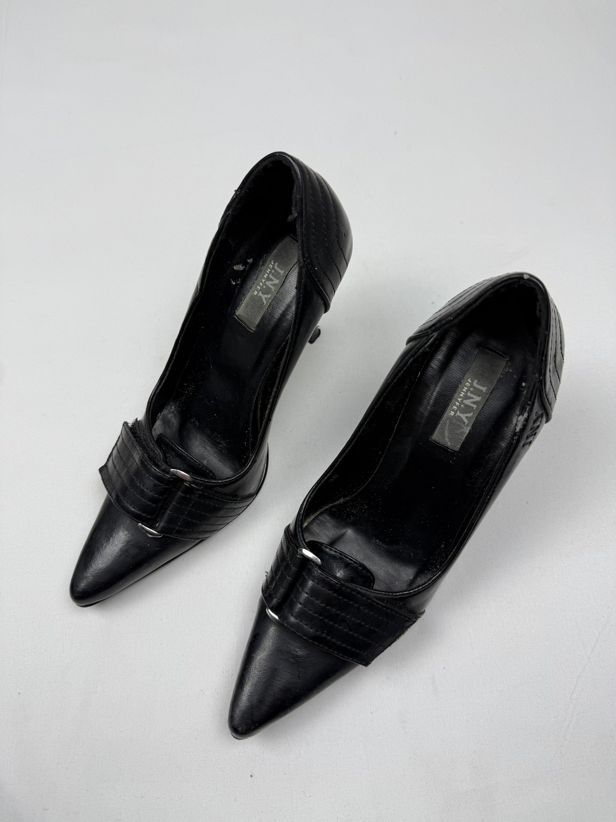 Black buckle belt pointed toes heels (38)