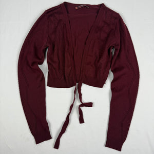Burgundy red tie up cardigan jumper (S/M)