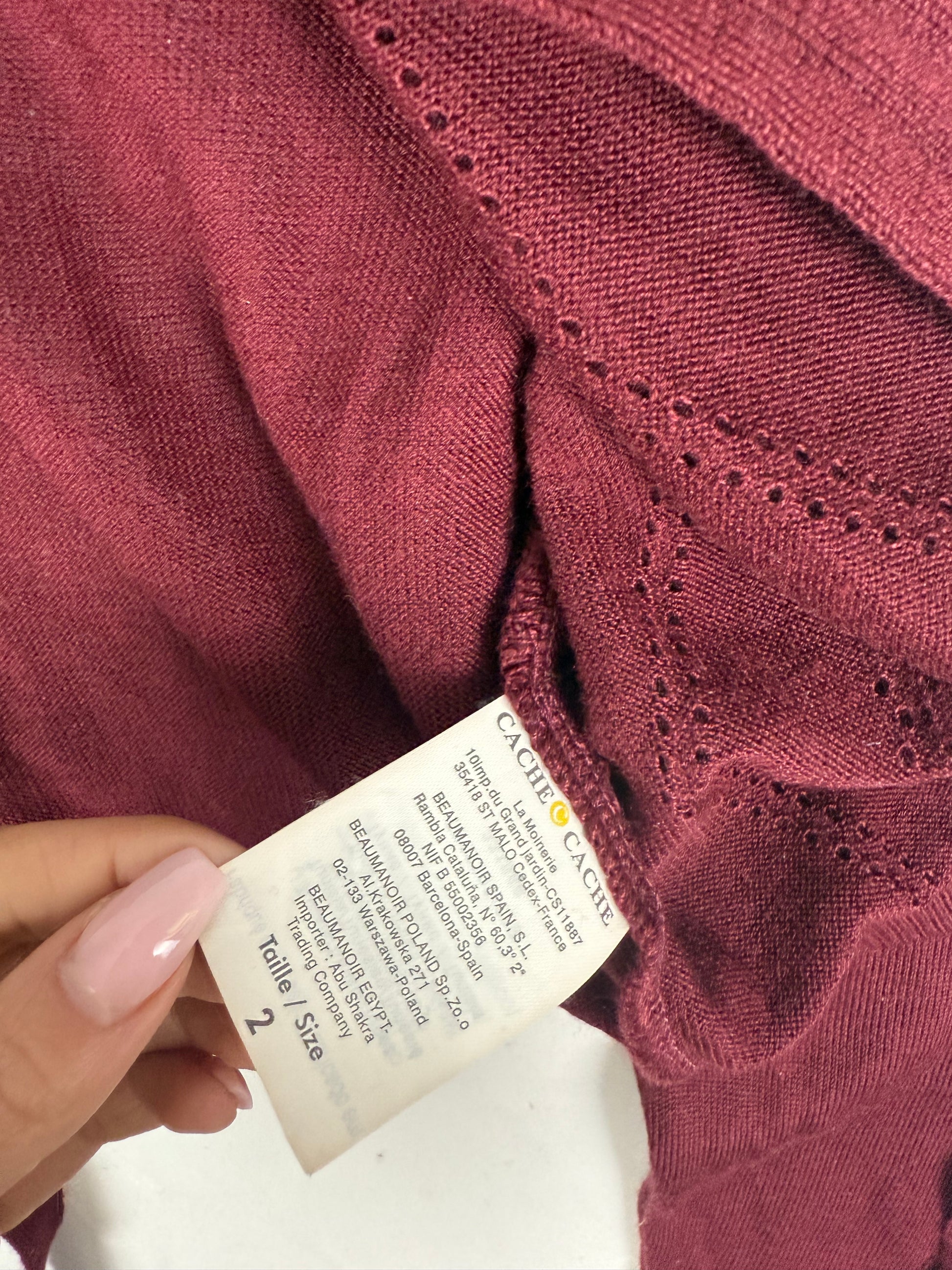 Burgundy red tie up cardigan jumper (S/M)