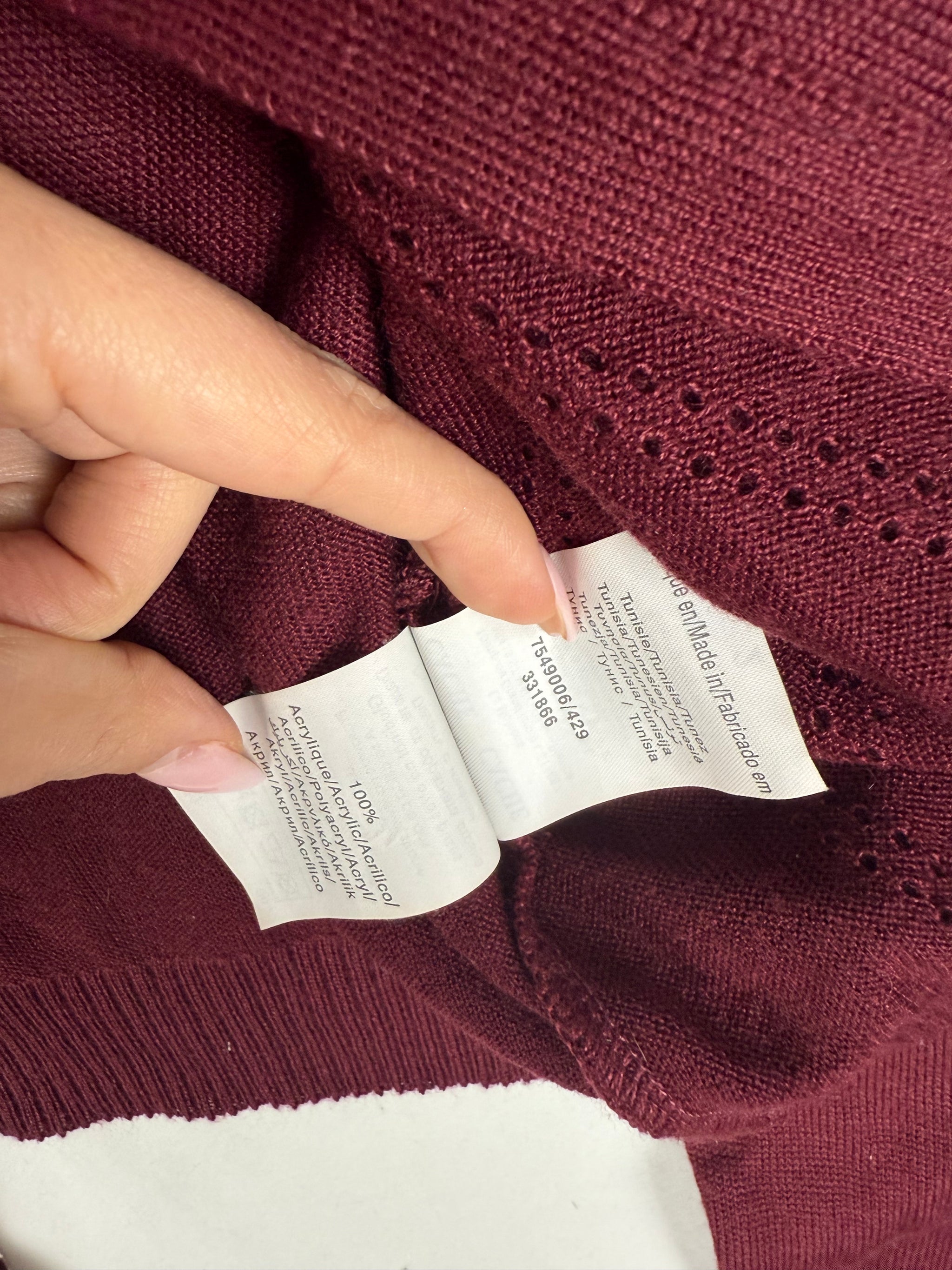 Burgundy red tie up cardigan jumper (S/M)