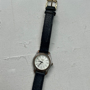 Vintage silver adjustable black leather bracelet watch jewelry