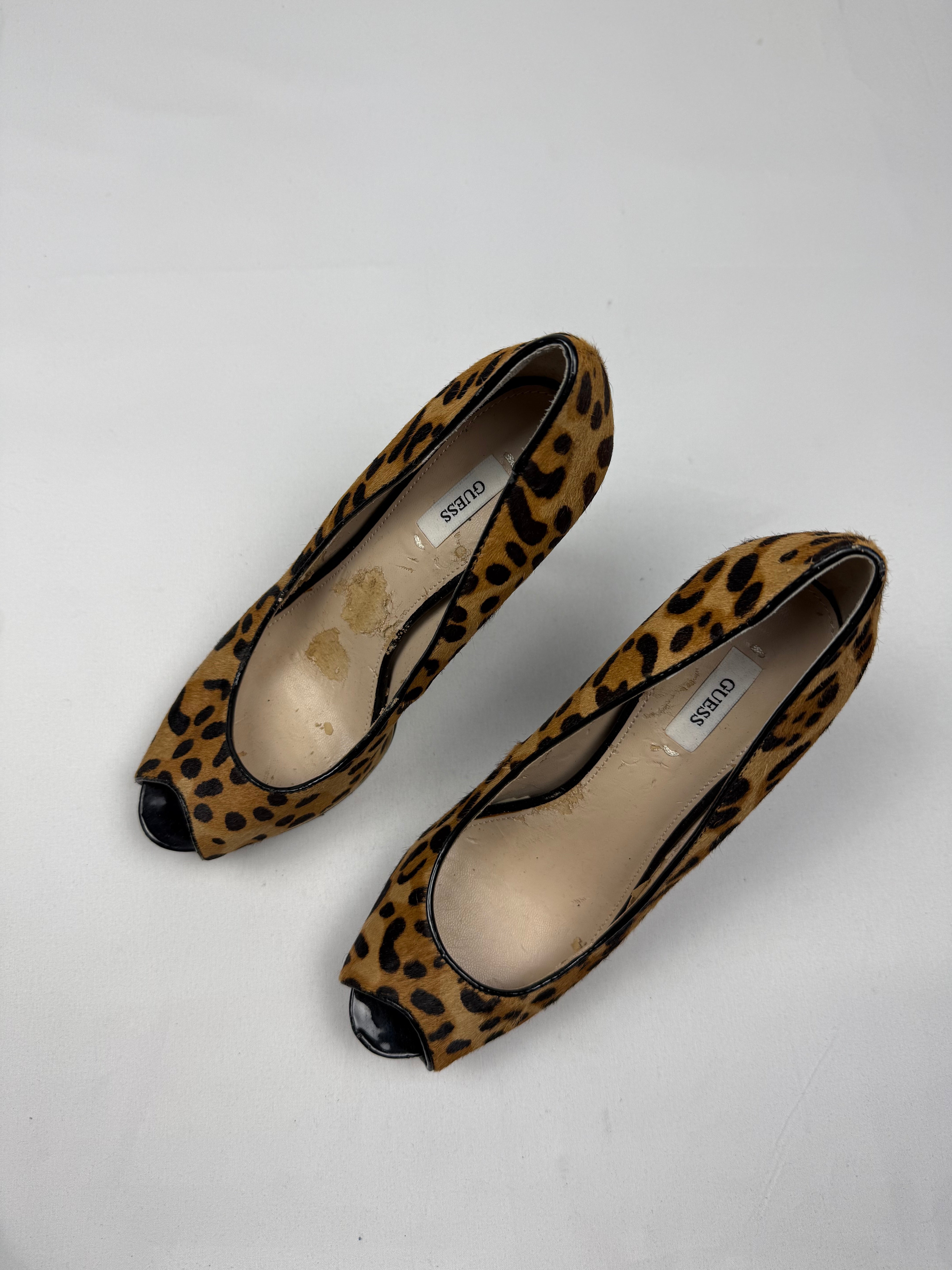 Animal print faux fur open toes heels (38)