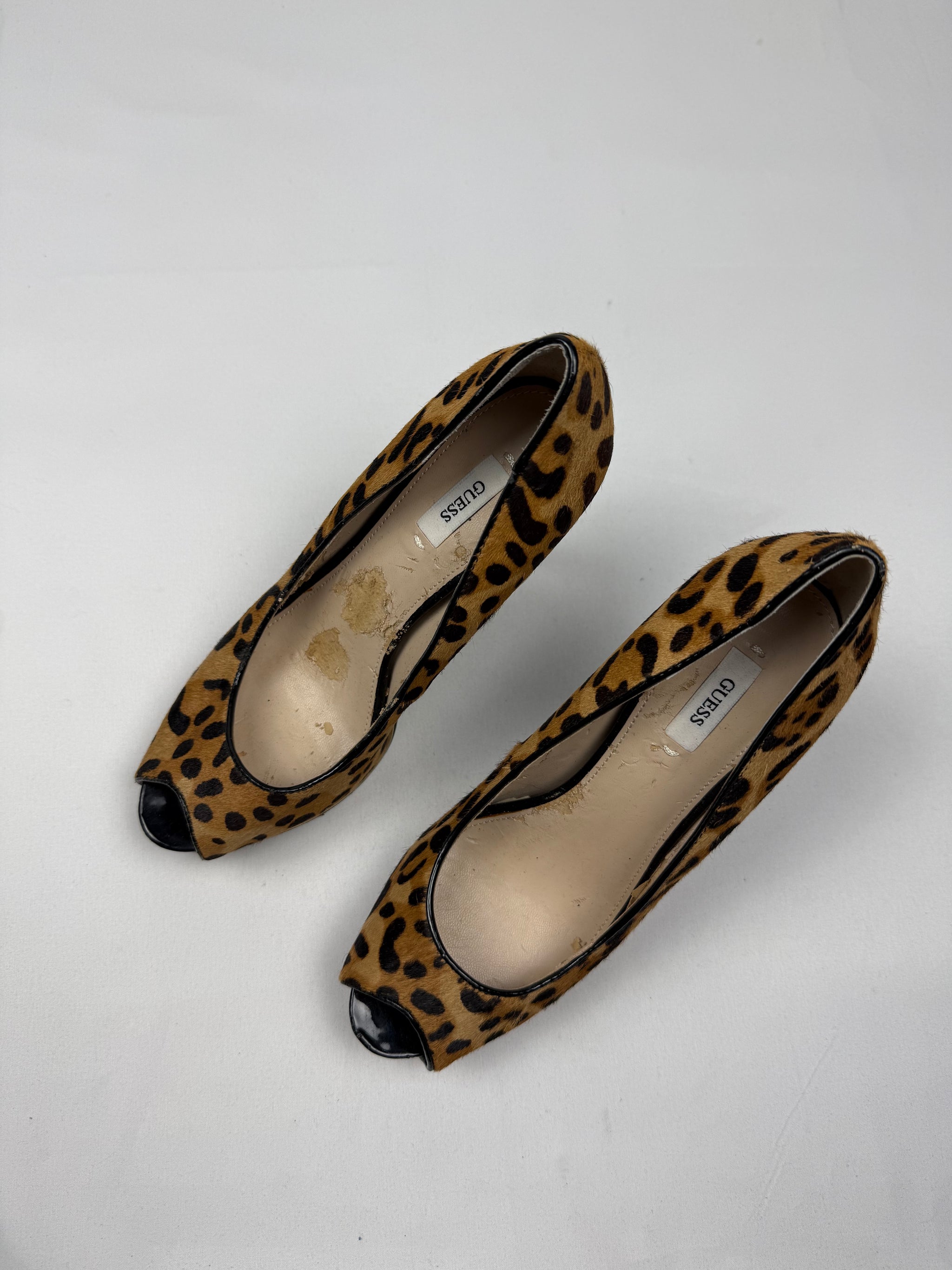 Animal print faux fur open toes heels (38)