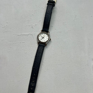 Vintage silver adjustable black leather bracelet watch jewelry