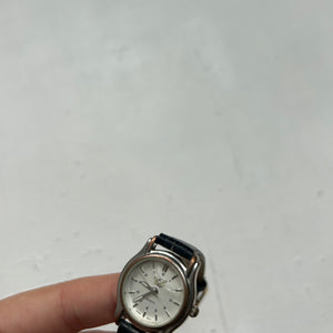 Vintage silver adjustable black leather bracelet watch jewelry