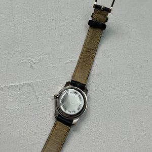 Vintage silver adjustable black leather bracelet watch jewelry