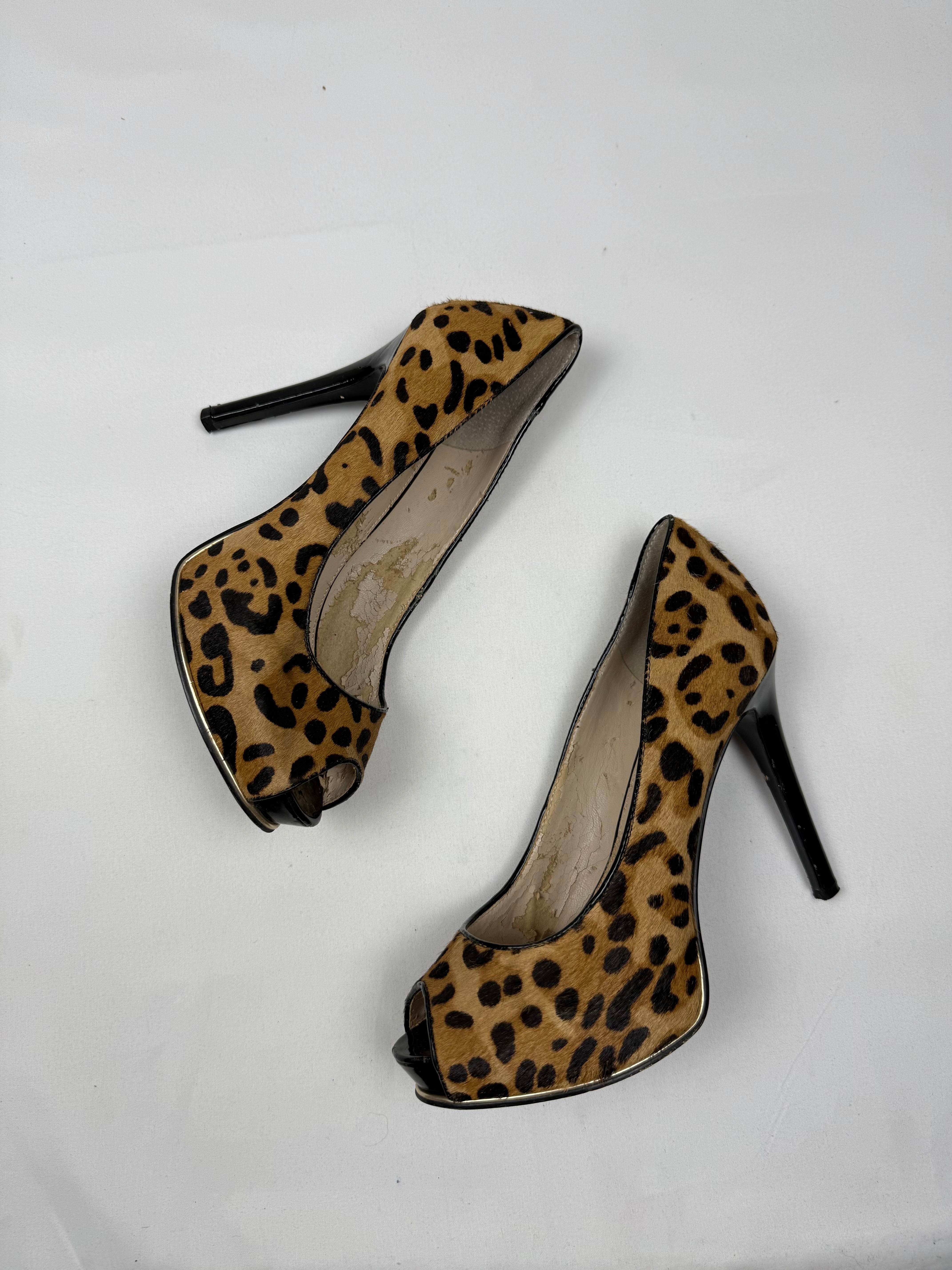 Animal print faux fur open toes heels (38)