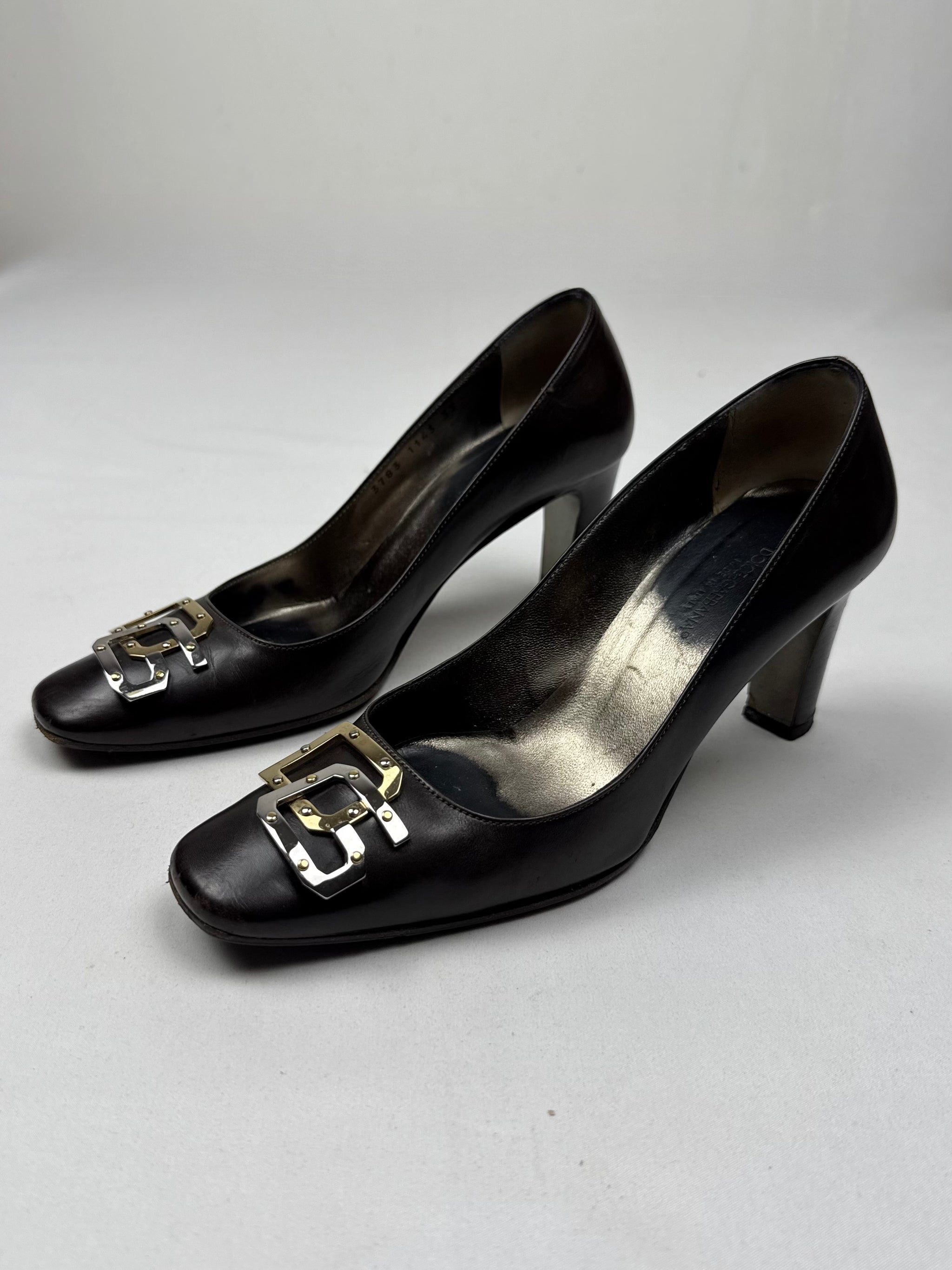 Brown leather square toes heels (37)