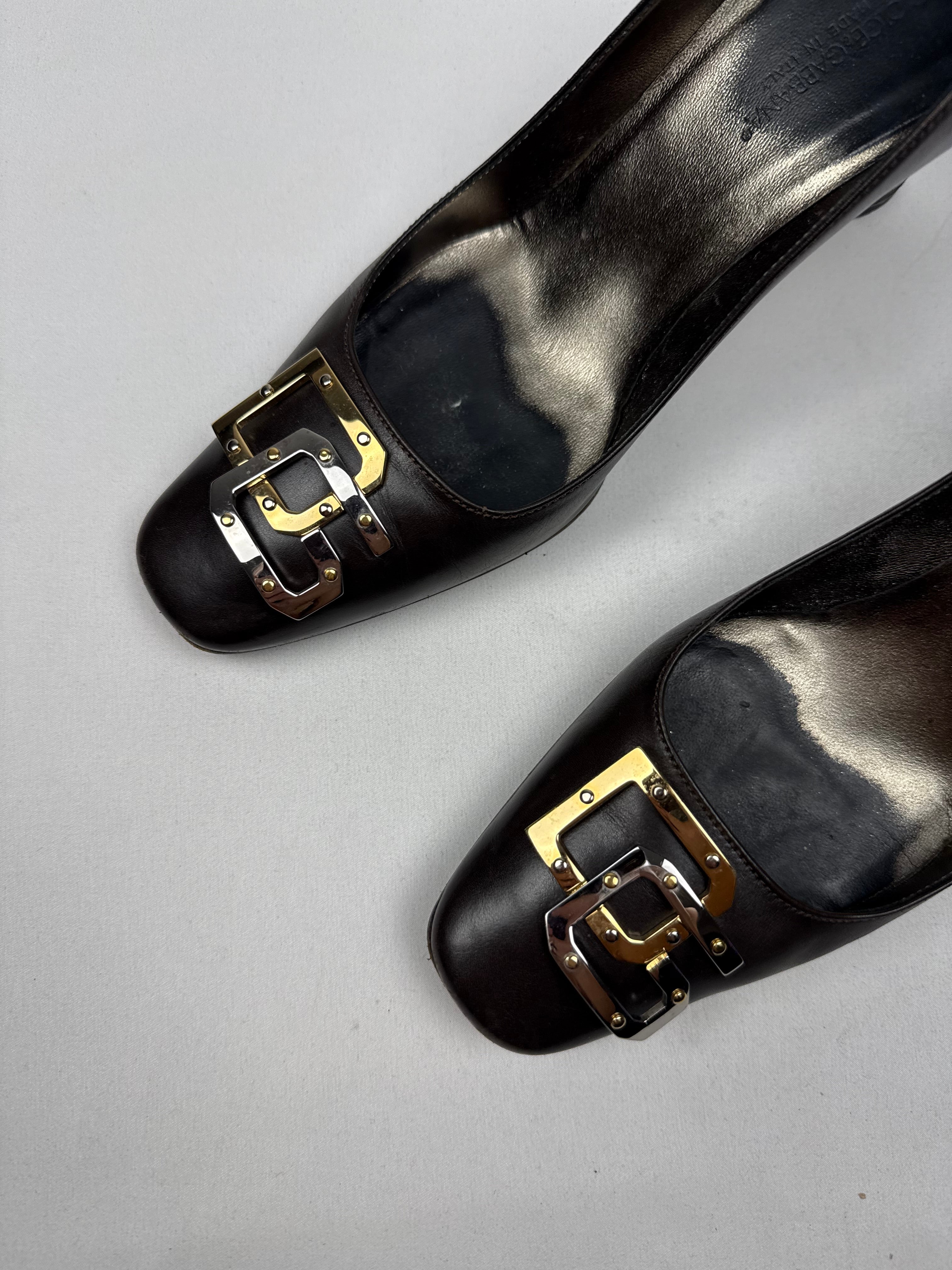 Brown leather square toes heels (37)