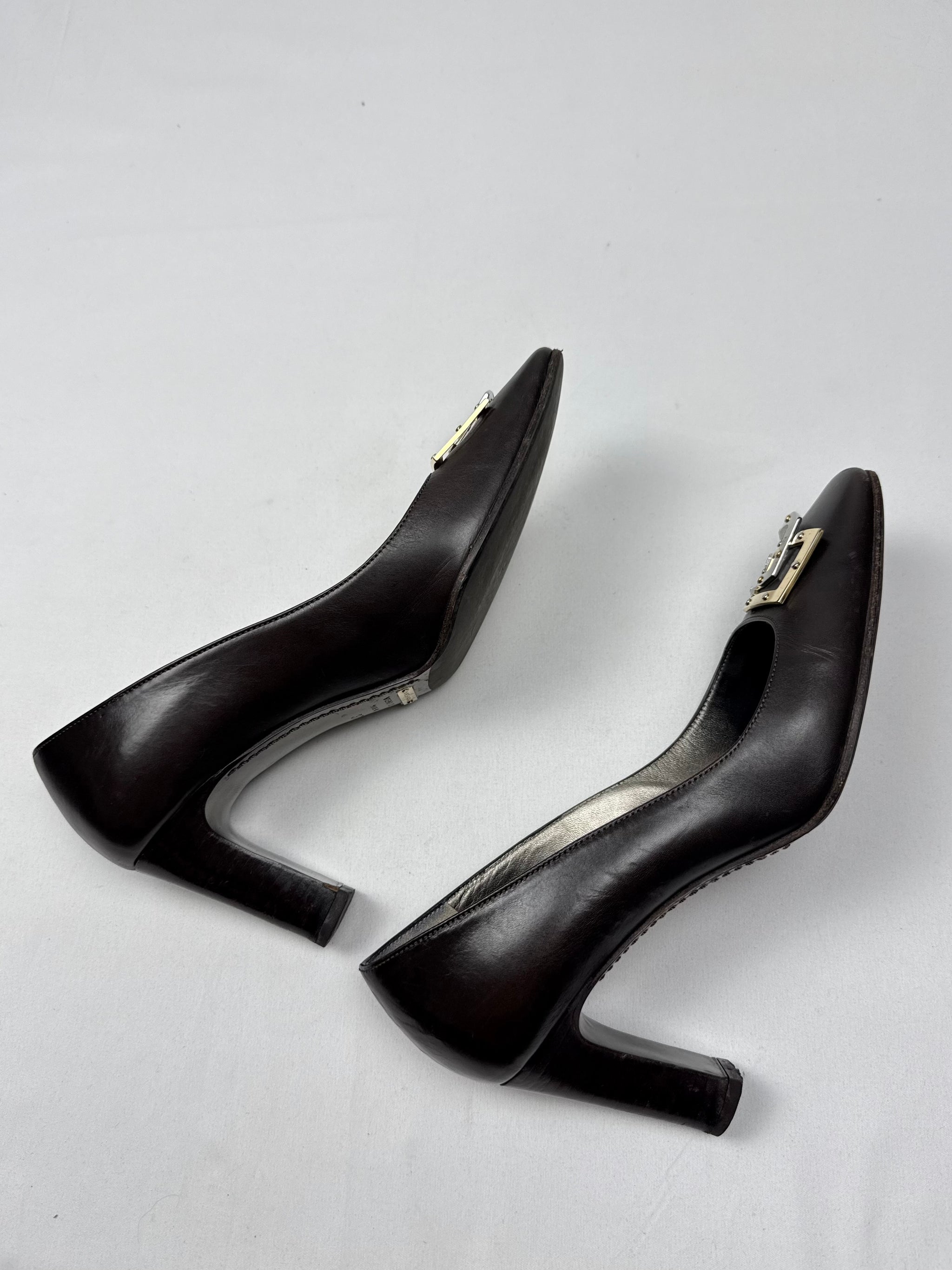 Brown leather square toes heels (37)