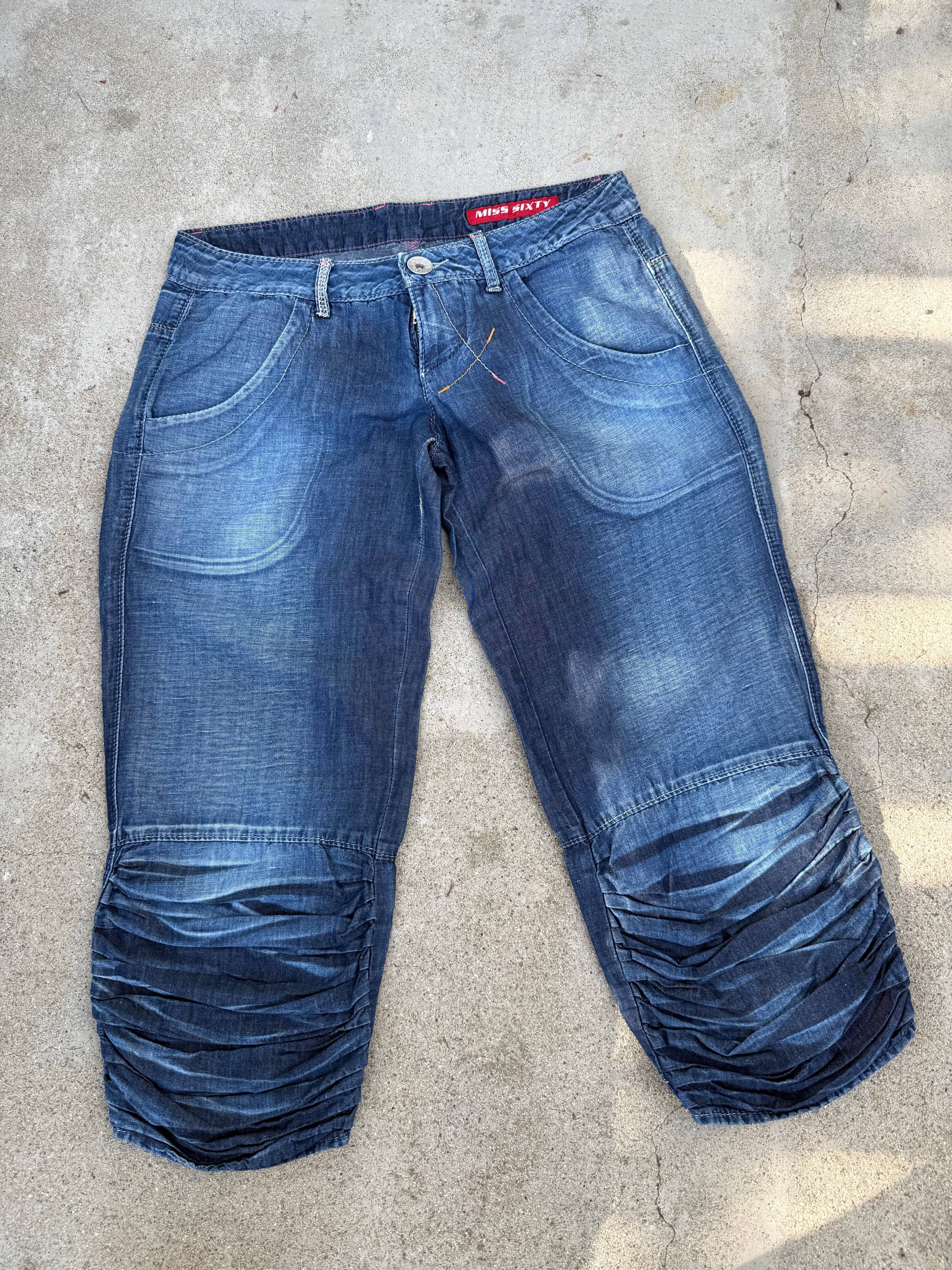 Navy denim low rise capri pants (S)